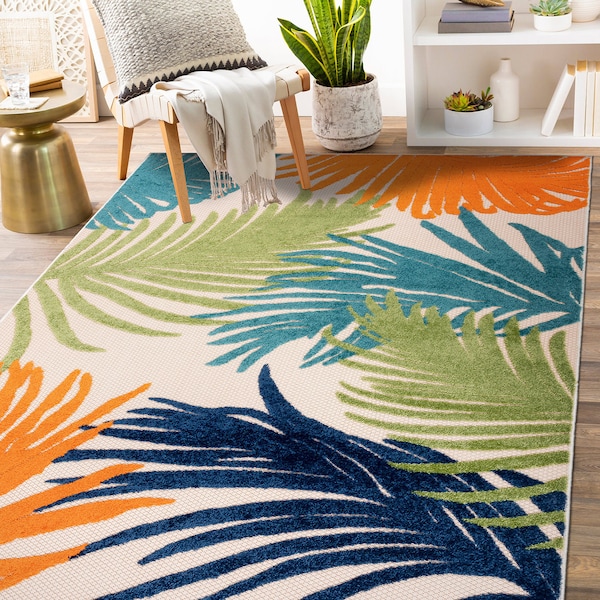 World Rug Gallery Amalfi Contemporary Tropical Floral Indoor/Outdoor Area Rug 5' x 7' Multi 8013MULTI5X7 - main
